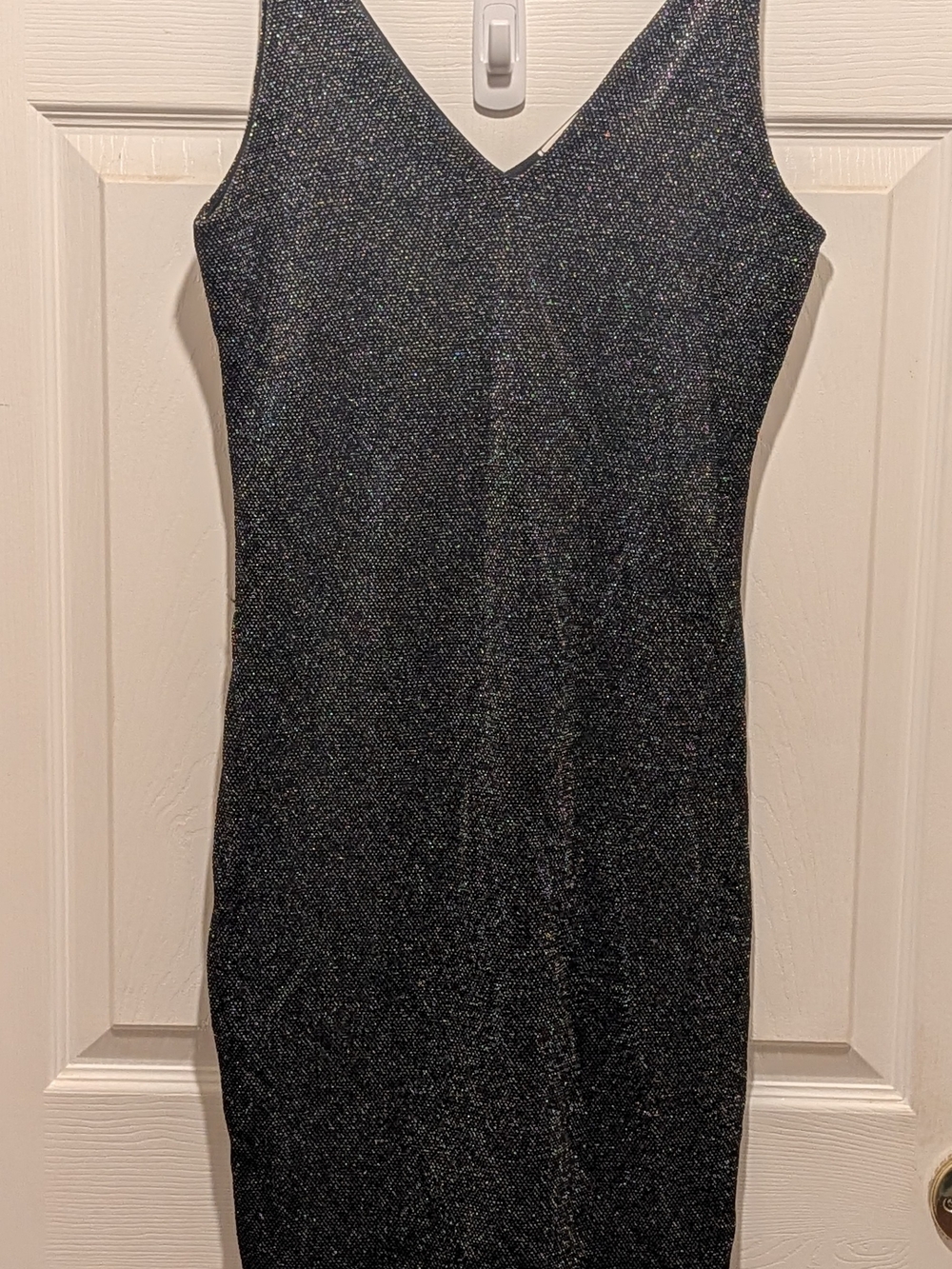 Soprano Metallic Black Sleeveless V-Neck Midi Dress